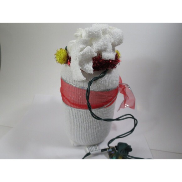 Handmade Sock over Jar Lighted Snowman w/ Red Ribbon Scarf Christmas Decor - Picture 3 of 5